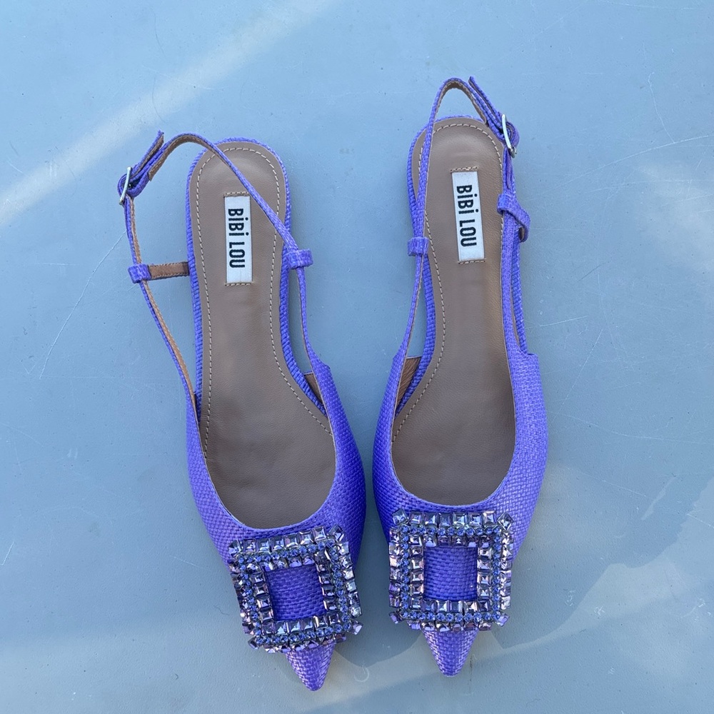 Zara Purple Slingback Heels with Crystal Buckle